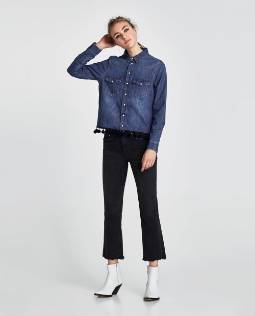 Zara - Chemise en jean à pompons