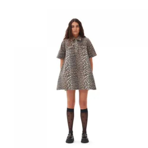 Ganni - Robe Leopard Printed Denim